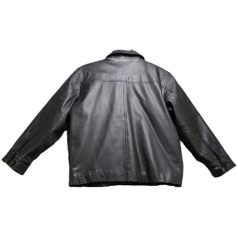 VTG Y2K Gap Black Leather Full Zipper Bomber Jacket Youth Boys M 7-8 Retro Biker